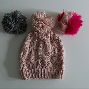 Aerie Cable Knit Beanie with Interchangeable Pompoms